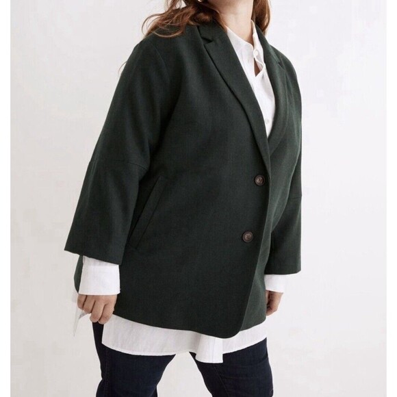 MADEWELL Oversized Green Brushed Dorset Blazer Wool Blend Women's Plus 2X NWT - Picture 1 of 11